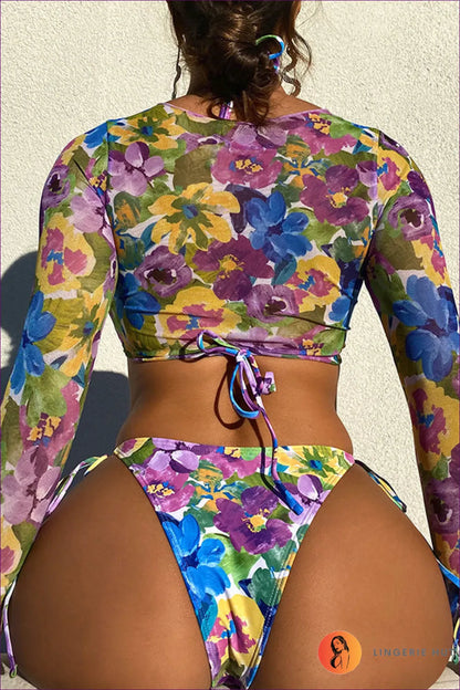 Dive Into a World Of Style With Our Printed Long-sleeve Swimsuit. This Boho & Vacation Essential Features Crop