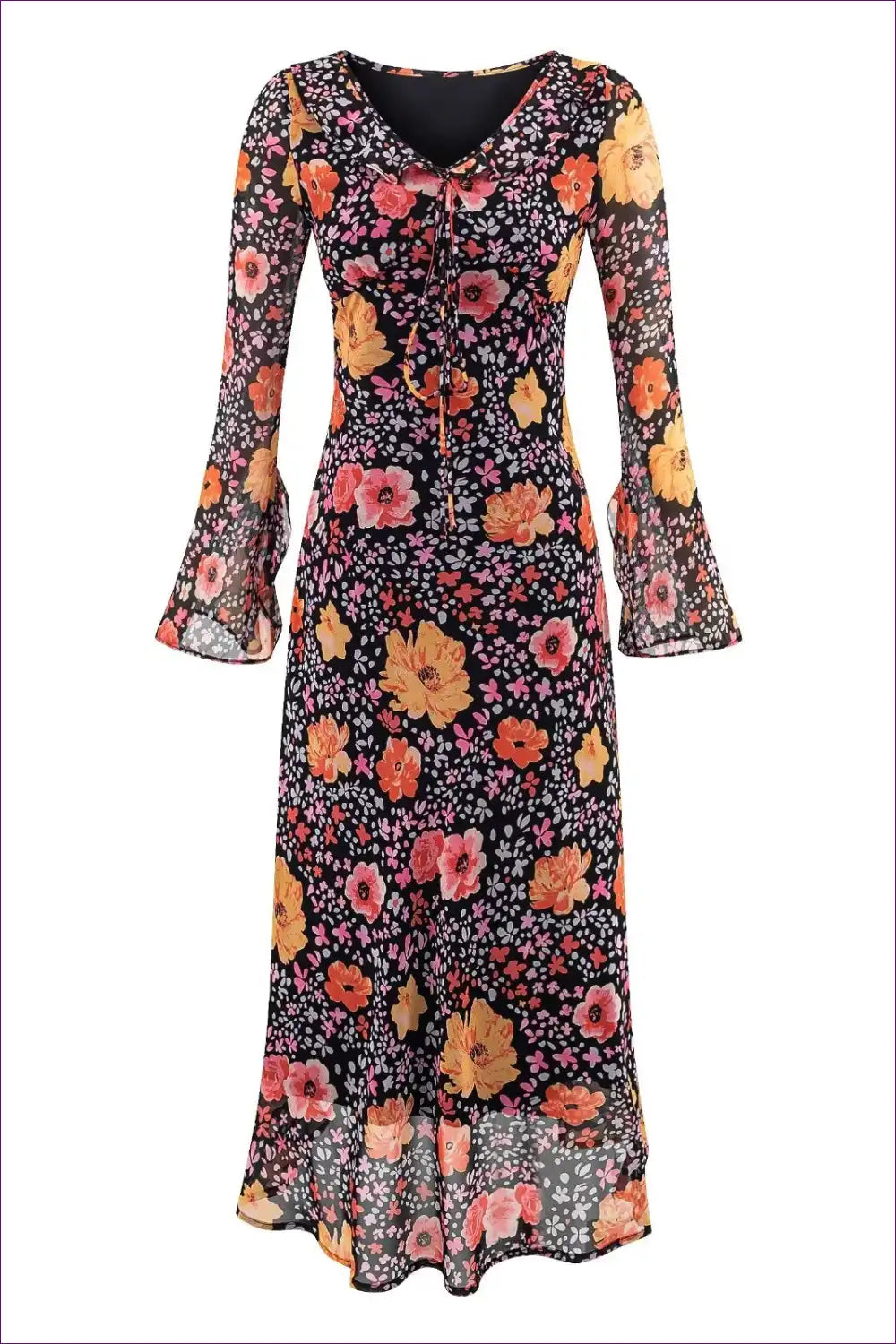 Printed Maxi Dress with Ruffle Hem and Tie Waist for Boho, Casual, Everyday, Floral,