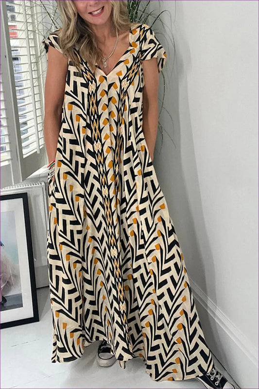 Printed Maxi Dress with Tribal Motif - Effortless Boho Vibes - Dresses - Lingerie Hut - Beachwear • Casual • Cotton