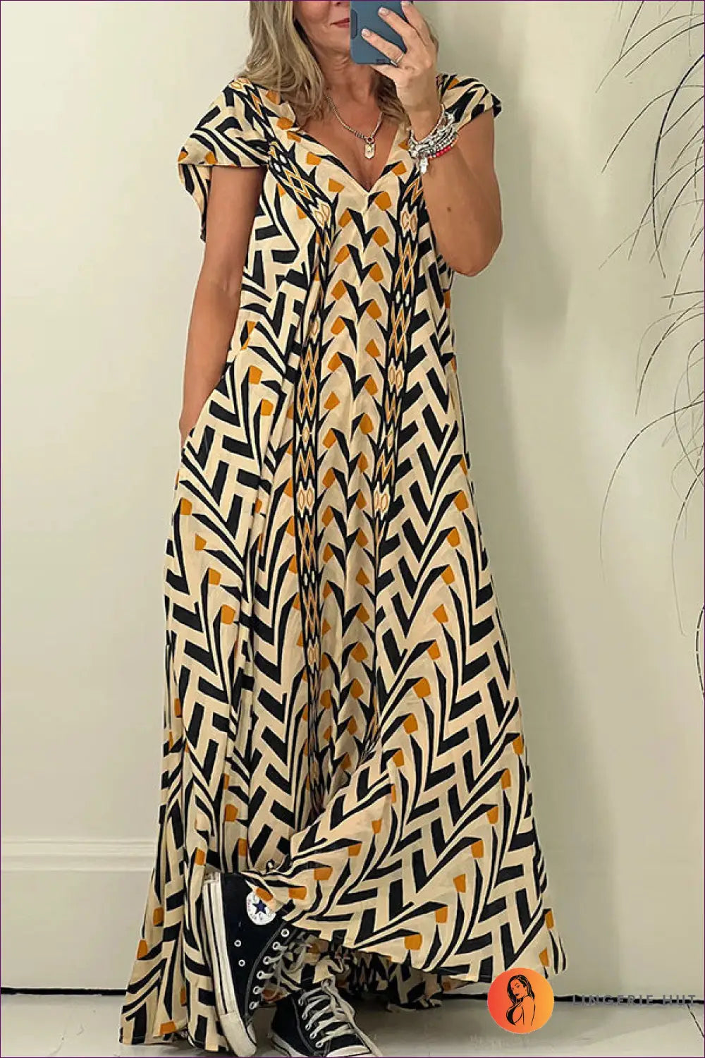 Printed Maxi Dress with Tribal Motif - Effortless Boho Vibes - Dresses - Lingerie Hut - Beachwear • Casual • Cotton