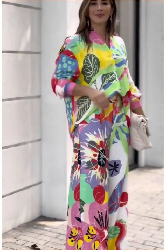 Printed Co Ord Set with Collared Top - Effortless Daywear