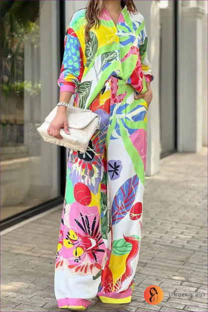 Printed co Ord Set with Collared Top - Effortless Daywear - s / Multi - Outfit Sets - Lingerie Hut - Casual • Everyday