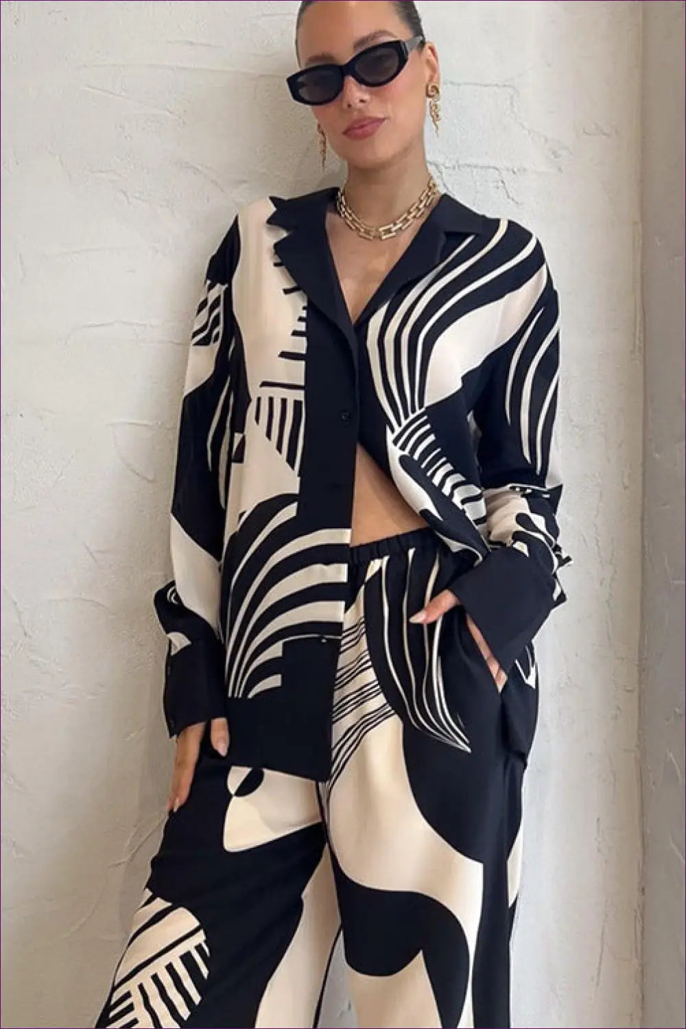 Printed Pyjama Set with Long Sleeves - Luxe Nights in - Sleepwear & Loungewear - Lingerie Hut - Autumn • Casual