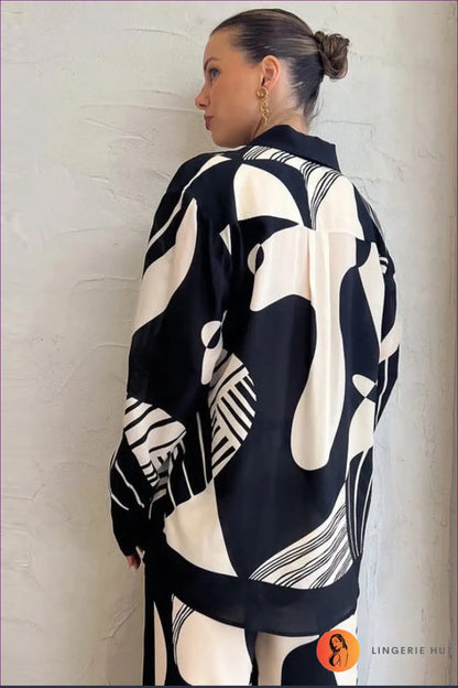 Printed Pyjama Set with Long Sleeves - Luxe Nights in - Sleepwear & Loungewear - Lingerie Hut - Autumn • Casual