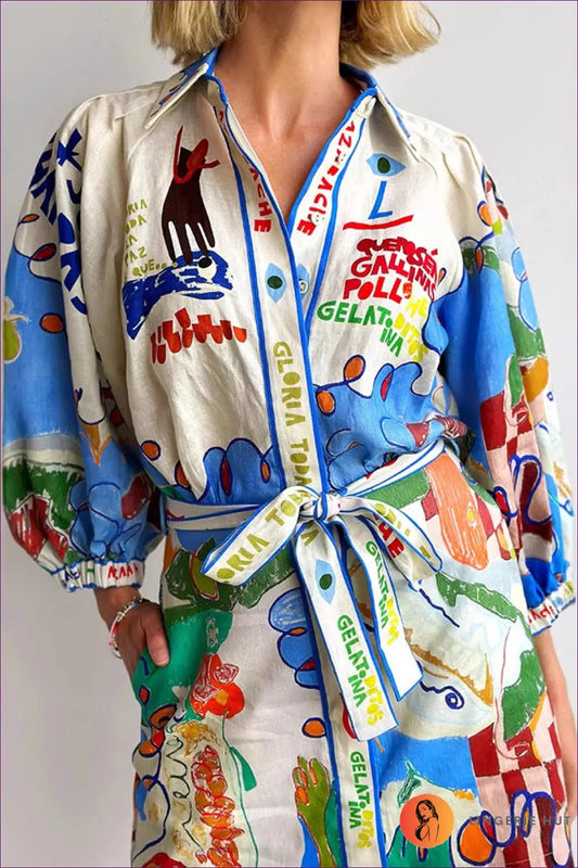 Printed Shirt Dress with Puff Sleeves - Effortless Elegance - Lingerie Hut - A-line • Casual • Cotton • Everyday