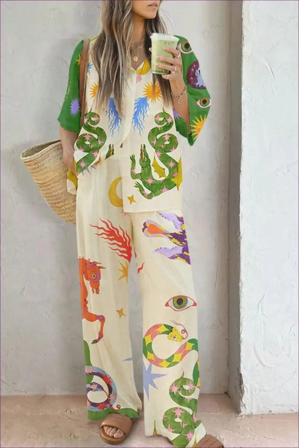 Printed Shirt and Wide-leg co Ord Set - Effortless Summer Style - Lingerie Hut - Boho • Casual • Everyday • Floral