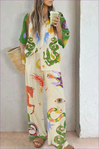 Printed Shirt and Wide-leg co Ord Set - Effortless Summer Style - Lingerie Hut - Boho • Casual • Everyday • Floral