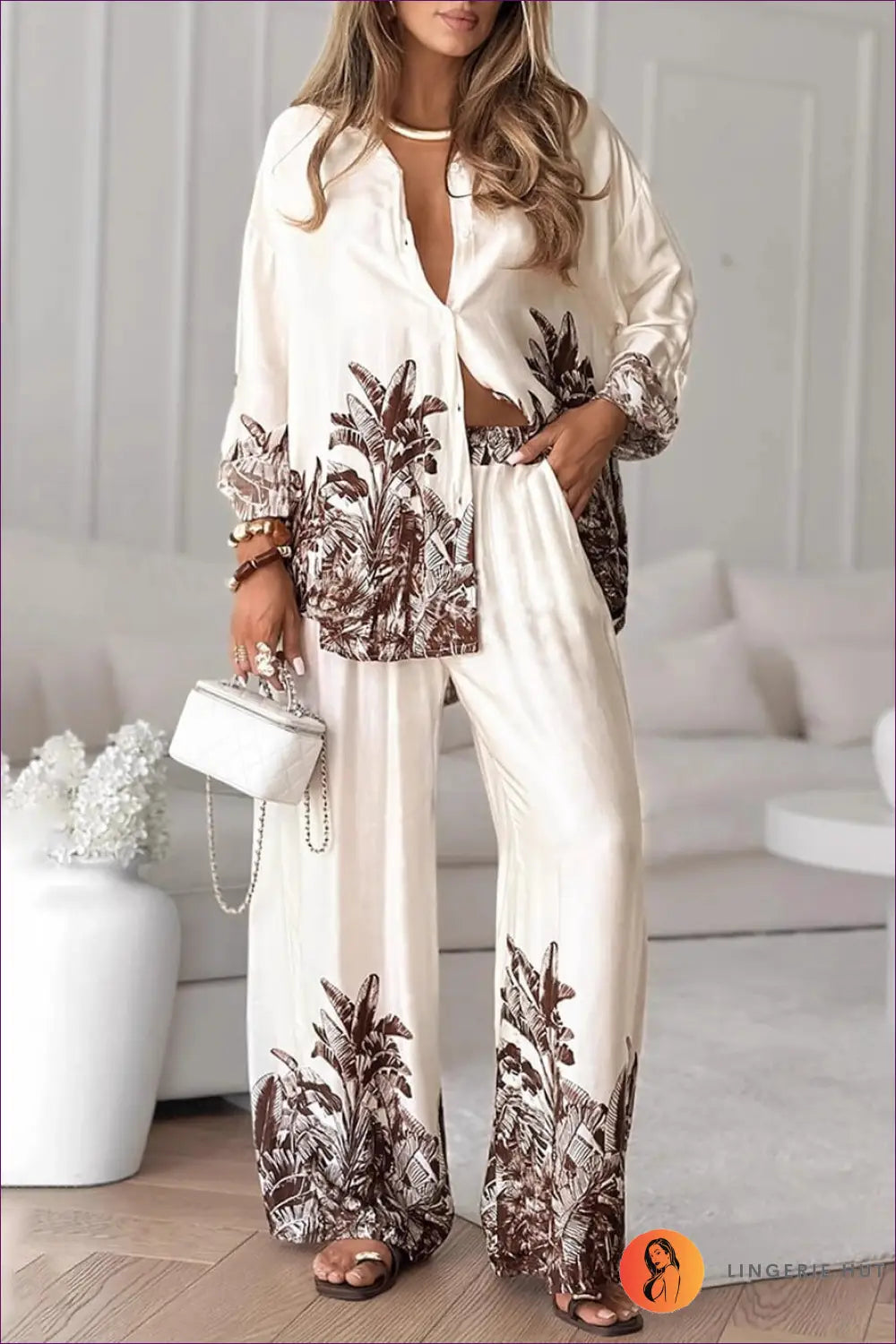 Printed Shirt and Wide Leg Trousers co Ord - Weekend City Ready - s / Multi - Lingerie Hut - Boho • Casual • Everyday