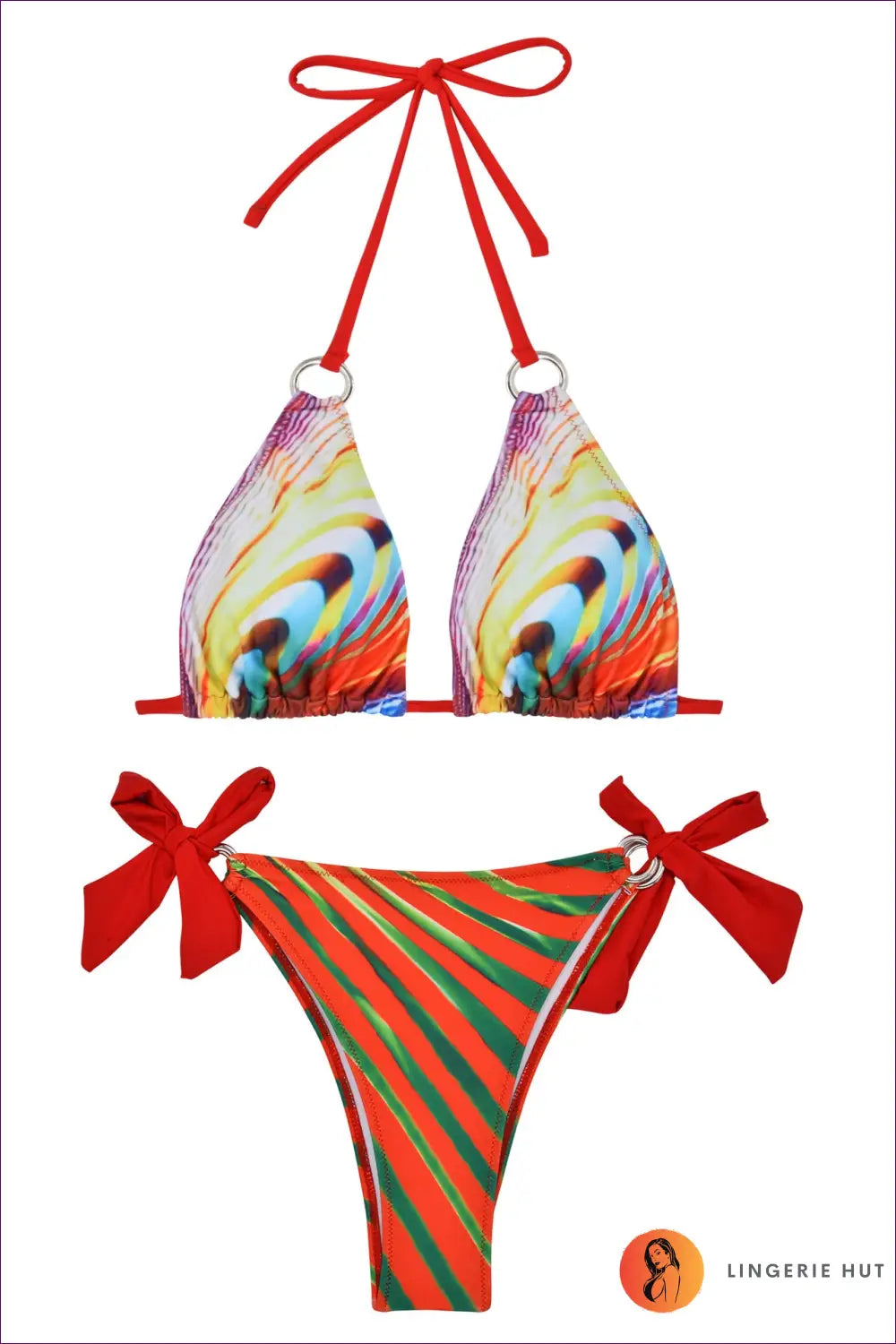 Printed Three-piece Bikini Set - Boho Beach Escape - Swimwear - Lingerie Hut - Beachwear • Cover Up • Fishnet