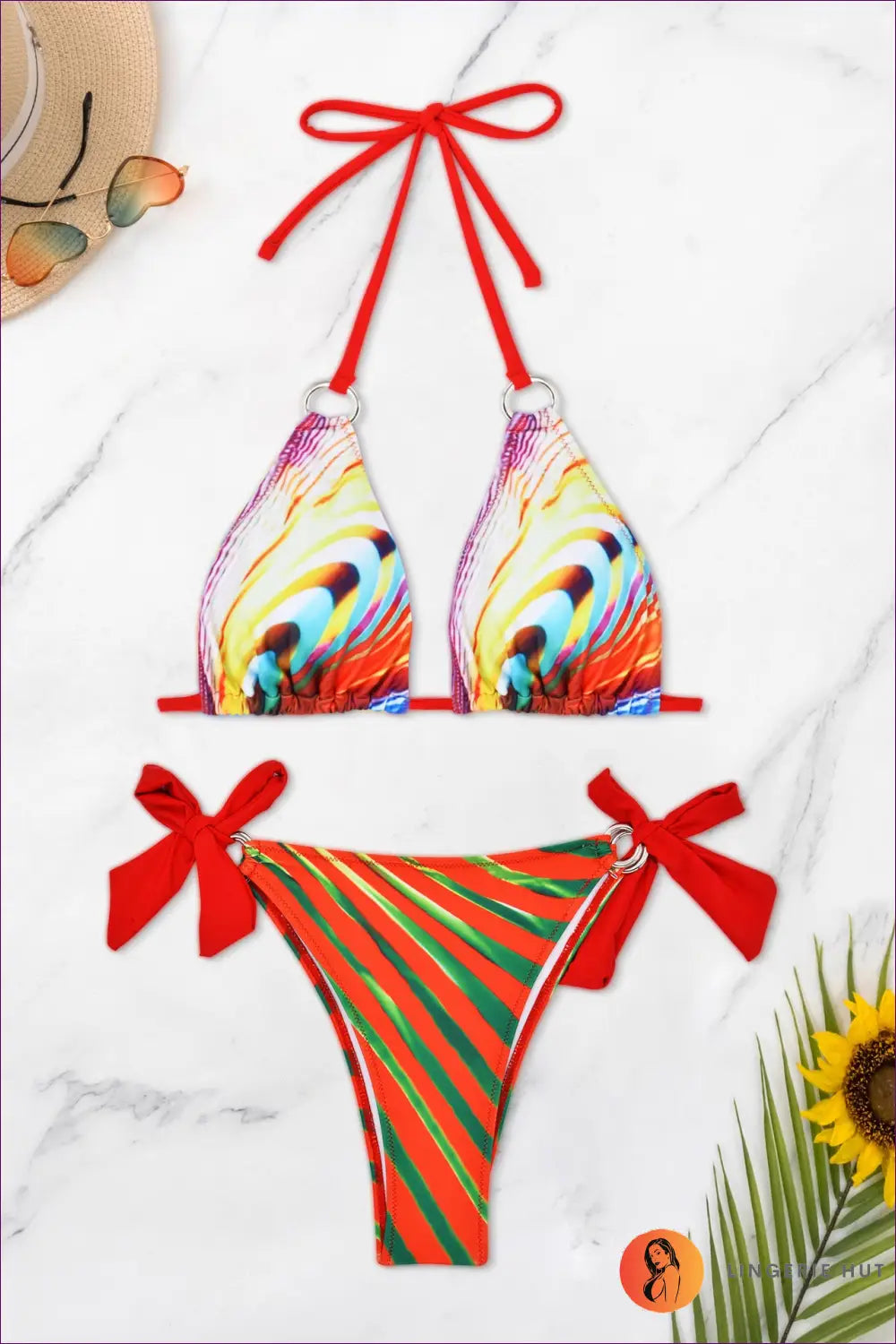 Printed Three-piece Bikini Set - Boho Beach Escape - s / Top Pants - Swimwear - Lingerie Hut - Beachwear • Cover Up