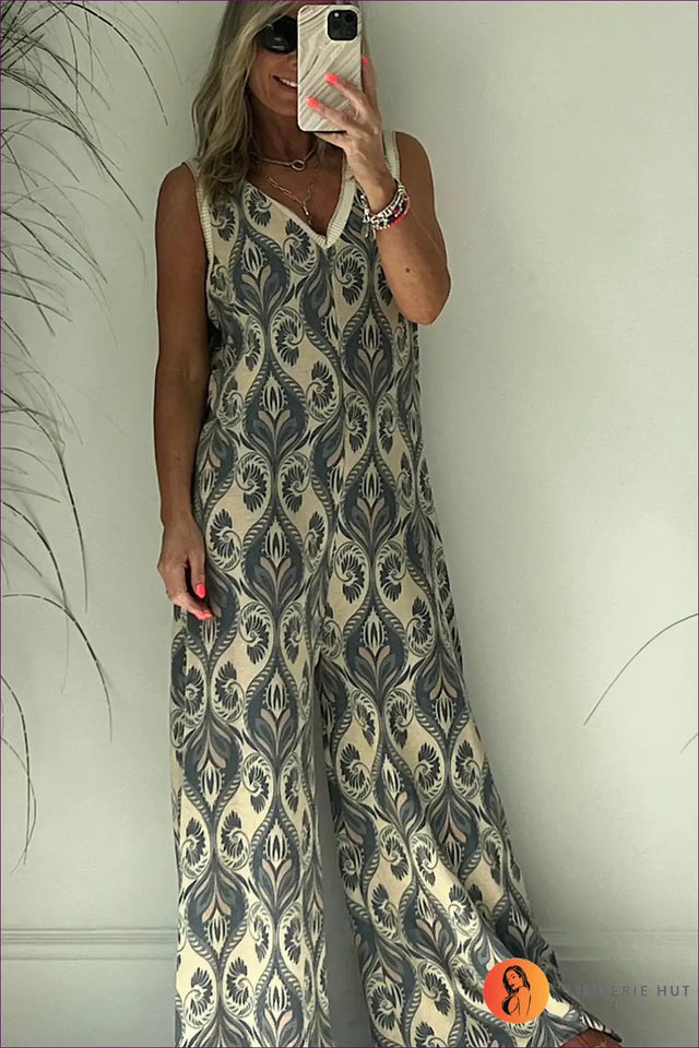 Printed Wide-Leg Jumpsuit - Effortless Resort Mood