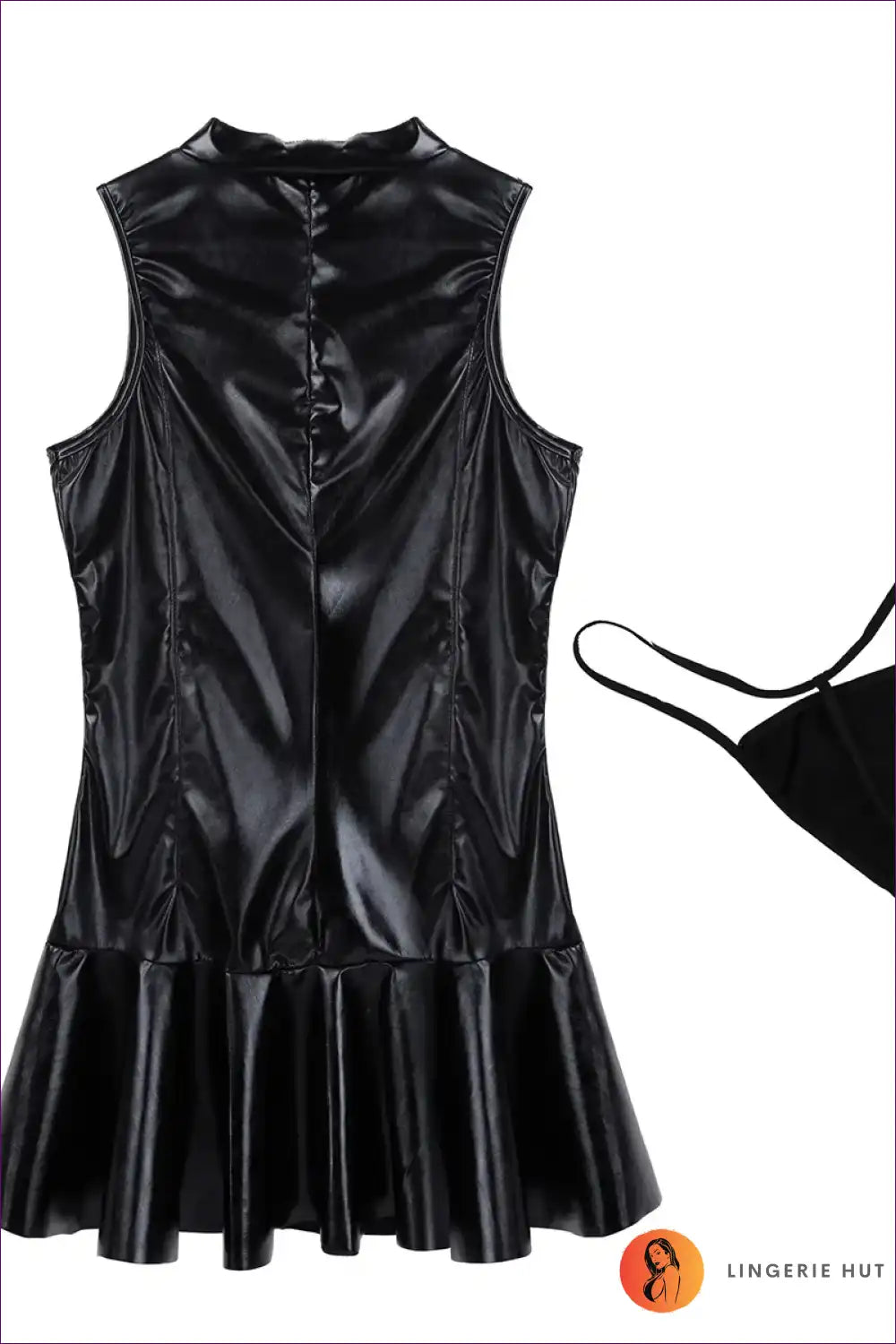 Pu Mini Dress with Zip Front and Flared Skirt - Nightclub Attitude for Bodycon, Clubwear, Date Night, Dress,