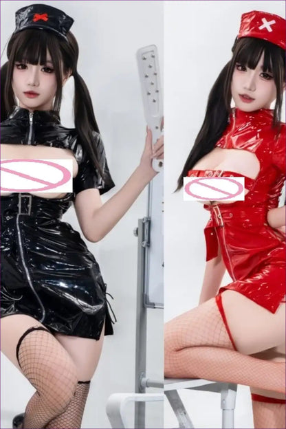 Pu Nurse Costume with Cut-out Detail - Bold After-dark Edit for Boudior, Clubwear, Costume, Cutout, Evening