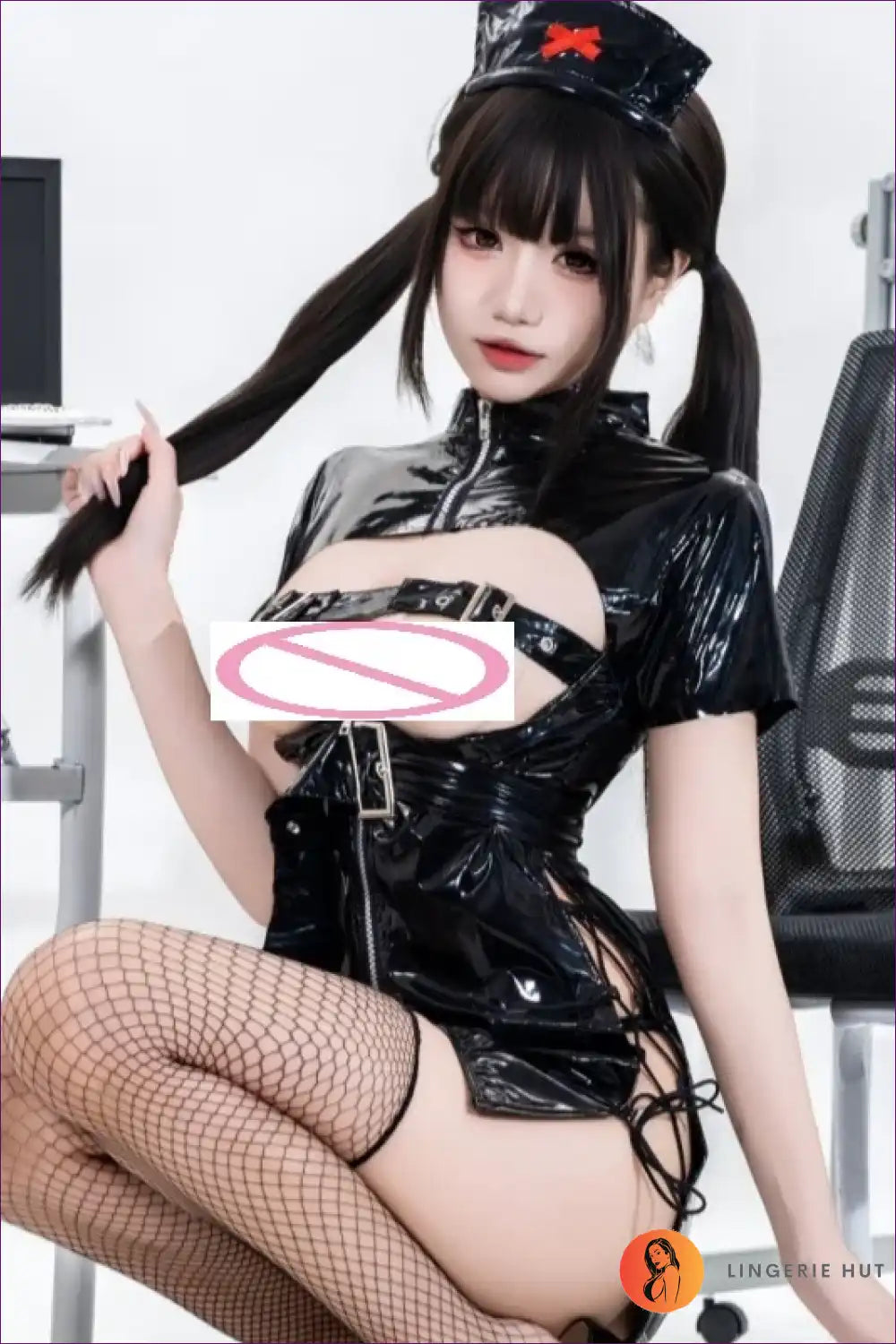 Pu Nurse Costume with Cut-out Detail - Bold After-dark Edit for Boudior, Clubwear, Costume, Cutout, Evening