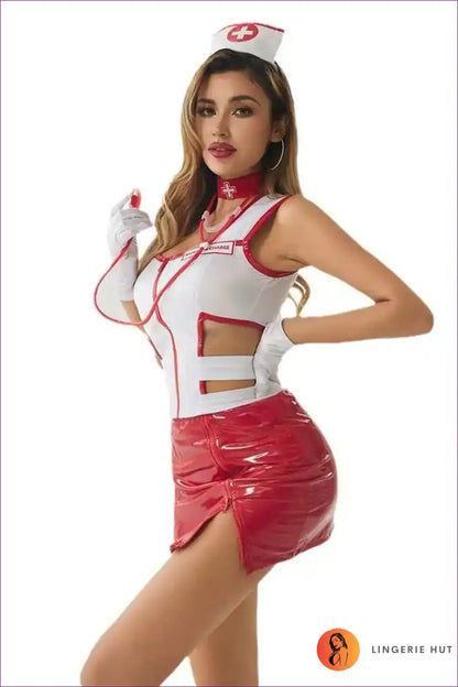 Pu Party Nurse Uniform Dress for Night Club Cosplay Bodycon, Clubwear, just In, Mini,