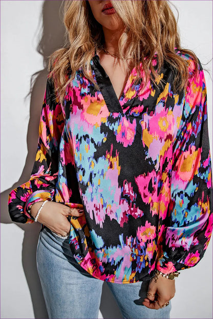 Breathe In Eye-catching Style With Our Purple Graffiti Print Blouse. Bold And Daring, This Blouse Draws