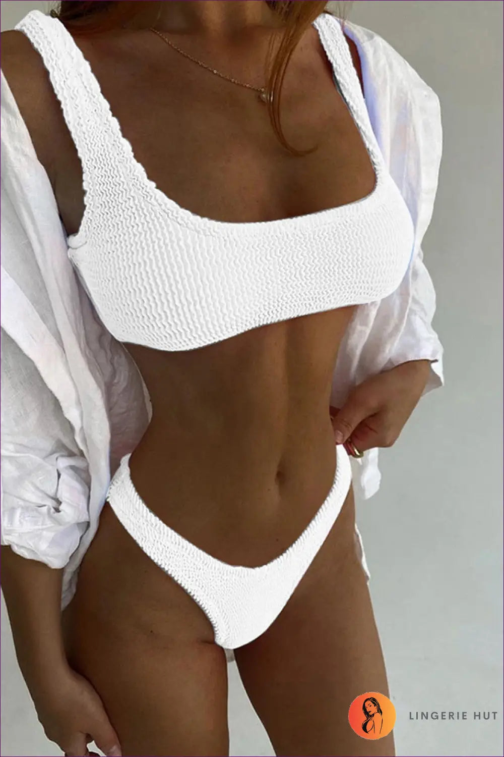 Push-up Bikini Set with Brazilian Cut - Poolside Glamour - White / s - Swimwear - Lingerie Hut - Beachwear • Cutout