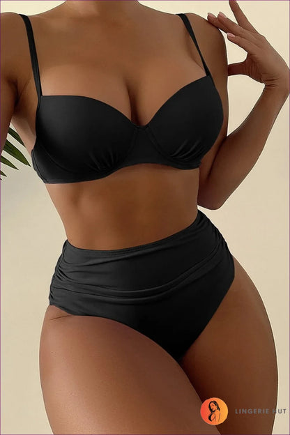 Flaunt Your Curves With Our Push Up High Waist Bikini Set. Padded Cups, Underwire Support, And Confidence In