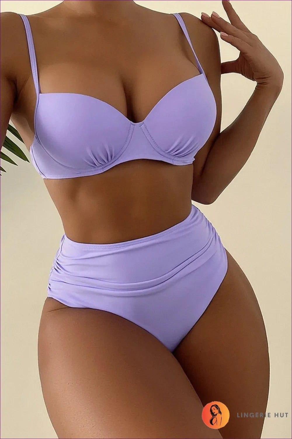 Flaunt Your Curves With Our Push Up High Waist Bikini Set. Padded Cups, Underwire Support, And Confidence In