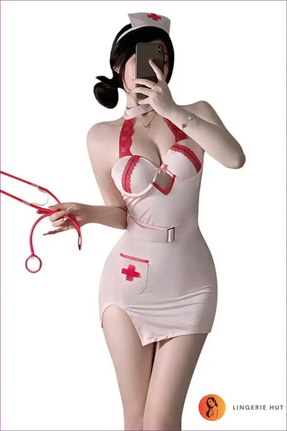 Pushed-up Halter Nurse Dress for Cosplay Evenings Babydoll, Costume, Evening Wear, Halter,