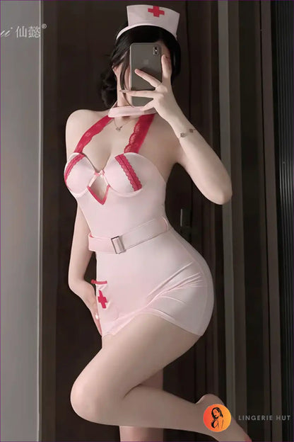 Pushed-up Halter Nurse Dress for Cosplay Evenings Babydoll, Costume, Evening Wear, Halter,