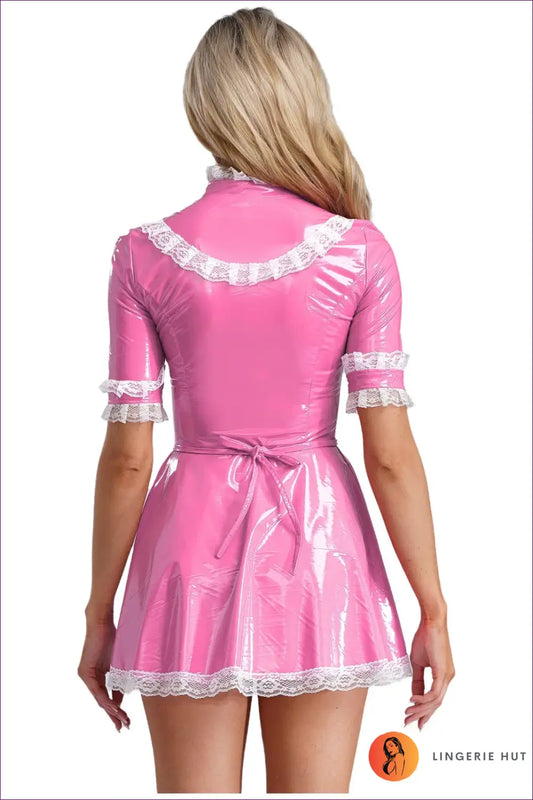 Pvc Maid Costume with Lace Ruffle Trim - After Dark Shine - Clubwear • just in • Night out • Party - Lingerie Hut