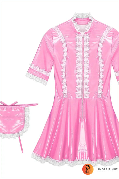 Pvc Maid Costume with Lace Ruffle Trim - After Dark Shine - Clubwear • just in • Night out • Party - Lingerie Hut