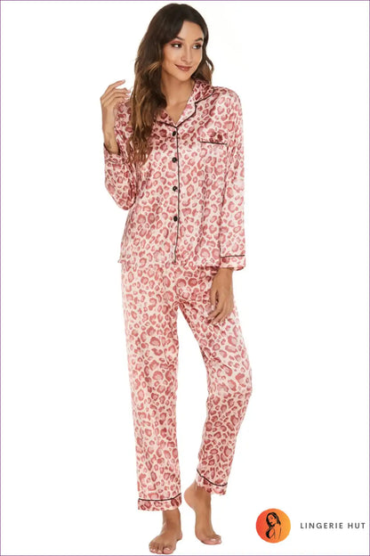 Pyjama Set with Animal Print and Classic Piping - Playful Comfort Edit for All Season, Animal, Casual,