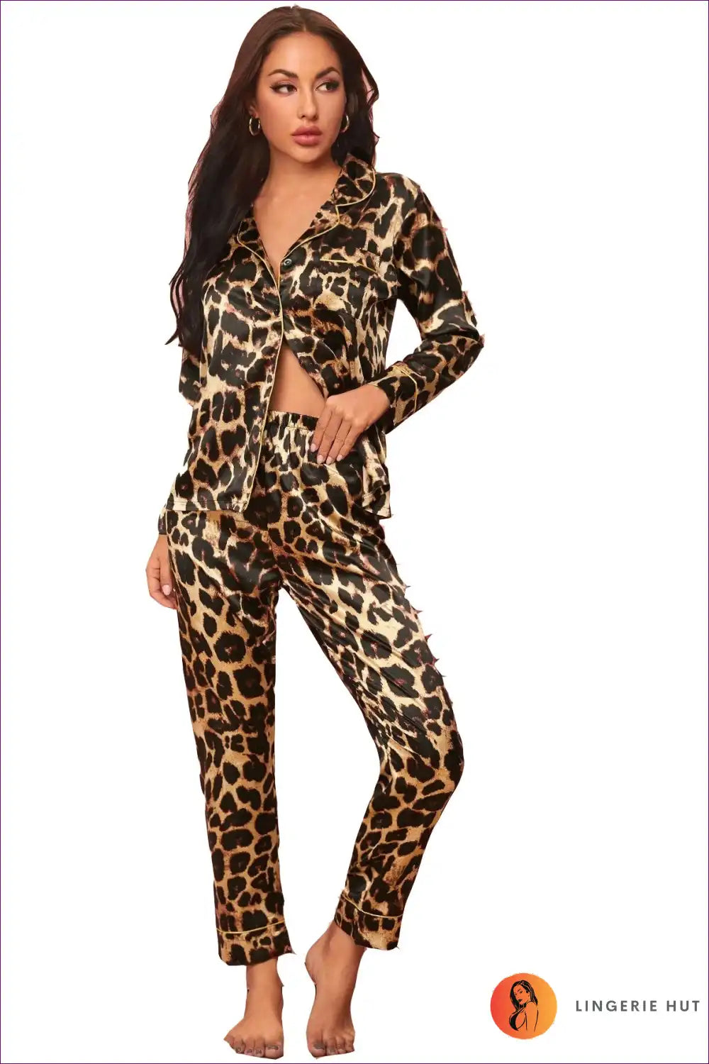 Pyjama Set with Animal Print and Classic Piping - Playful Comfort Edit for All Season, Animal, Casual,