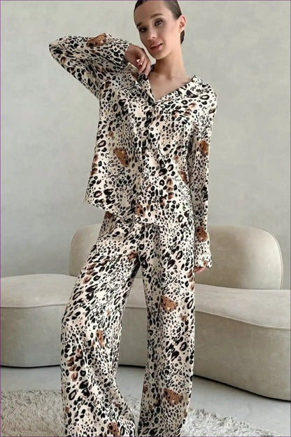 Pyjama Set with Animal Print - Lounge Luxe Vibes for All Season, Animal, Autumn, Casual, Everyday