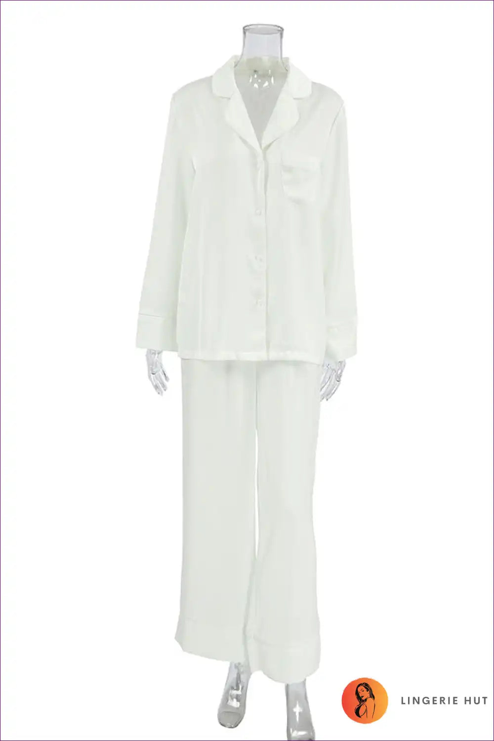 Pyjama Set with Button Front - Classic Elegance for All Season, Casual, Cotton, Everyday,