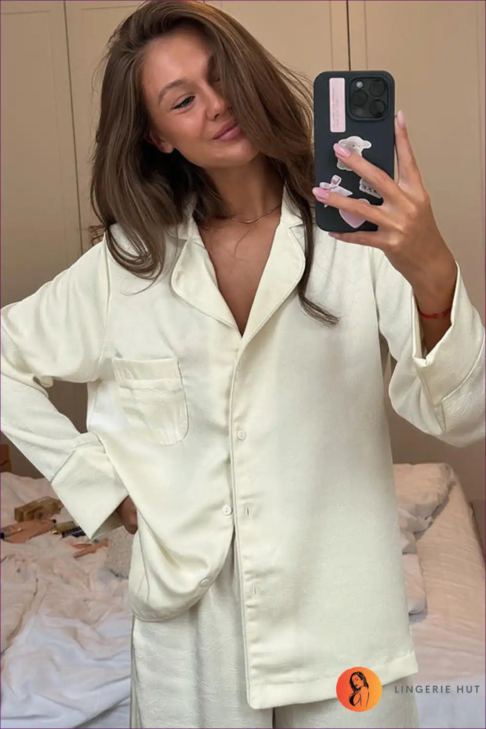 Pyjama Set with Button Front - Classic Elegance for All Season, Casual, Cotton, Everyday,