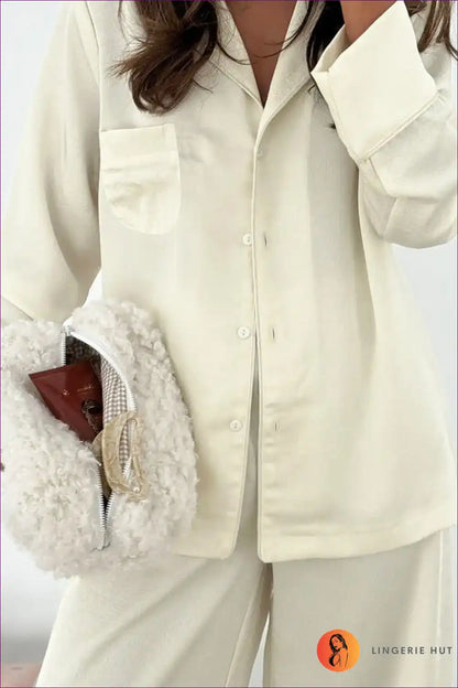 Pyjama Set with Button Front - Classic Elegance for All Season, Casual, Cotton, Everyday,