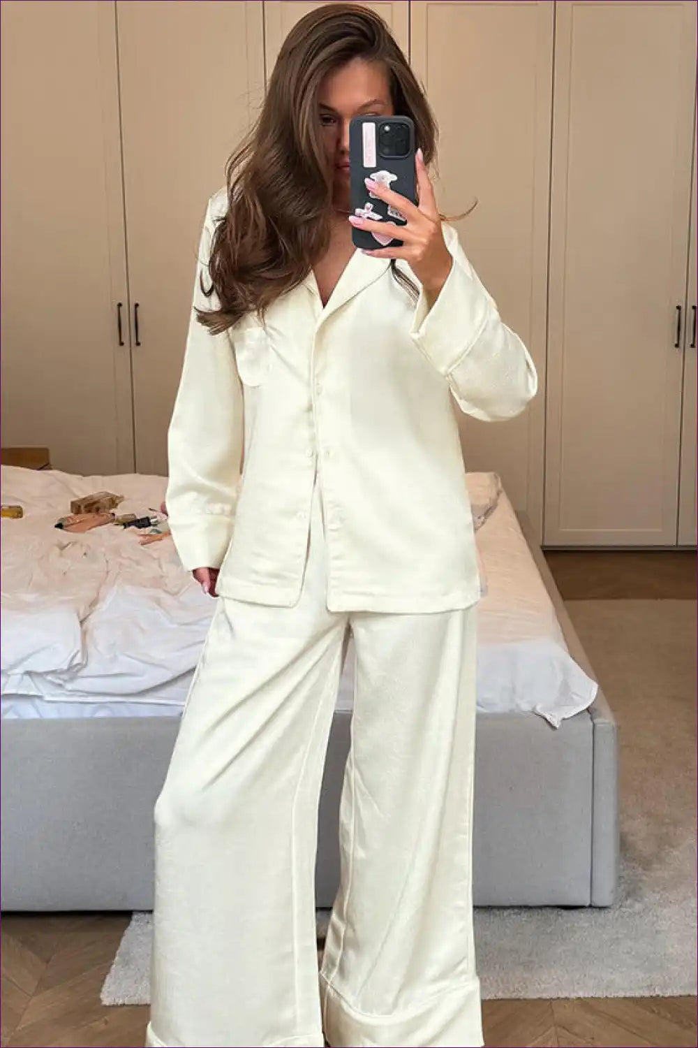 Pyjama Set with Button Front - Classic Elegance for All Season, Casual, Cotton, Everyday,