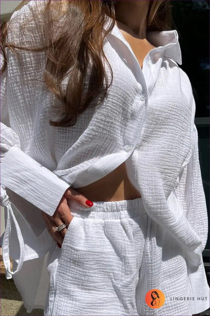 Pyjama Set with Button-front Top - Sunday Morning Ritual for All Season, Casual, Cotton, Everyday,