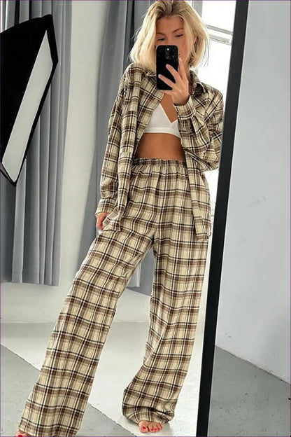 Pyjama Set with Check Pattern - Autumn Comfort for Autumn, Casual, Cotton, Everyday,