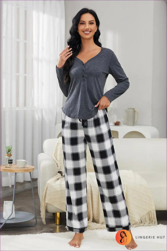 Pyjama Set with Check Pattern - Classic Comfort for All Season, Casual, Cotton, Everyday,