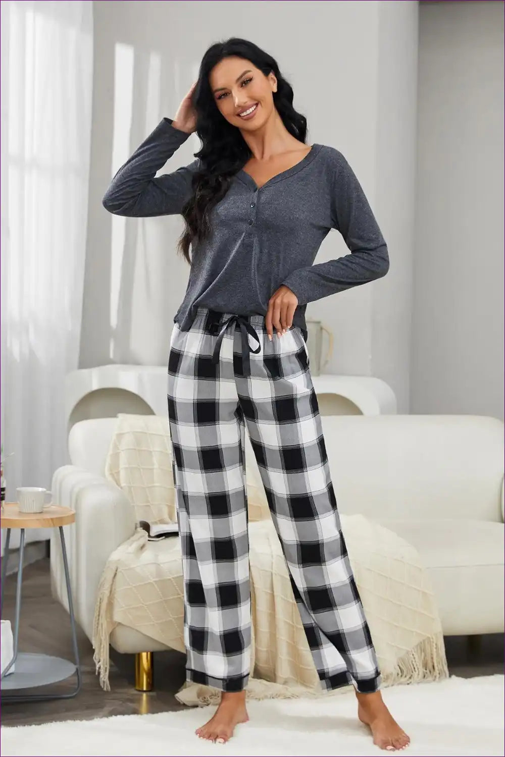 Pyjama Set with Check Pattern - Classic Comfort for All Season, Casual, Cotton, Everyday,