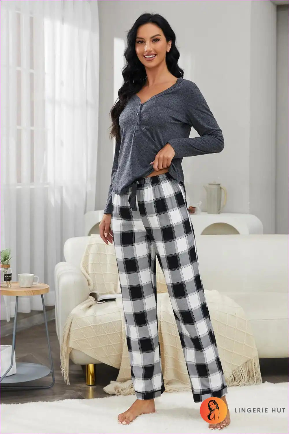 Pyjama Set with Check Pattern - Classic Comfort for All Season, Casual, Cotton, Everyday,