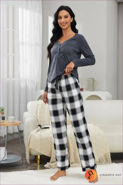 Pyjama Set with Check Pattern - Classic Comfort for All Season, Casual, Cotton, Everyday,