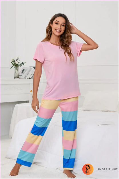 Pyjama Set with Colourblock Design - Playful Comfort for All Season, Casual, Everyday, just In, Loungewear