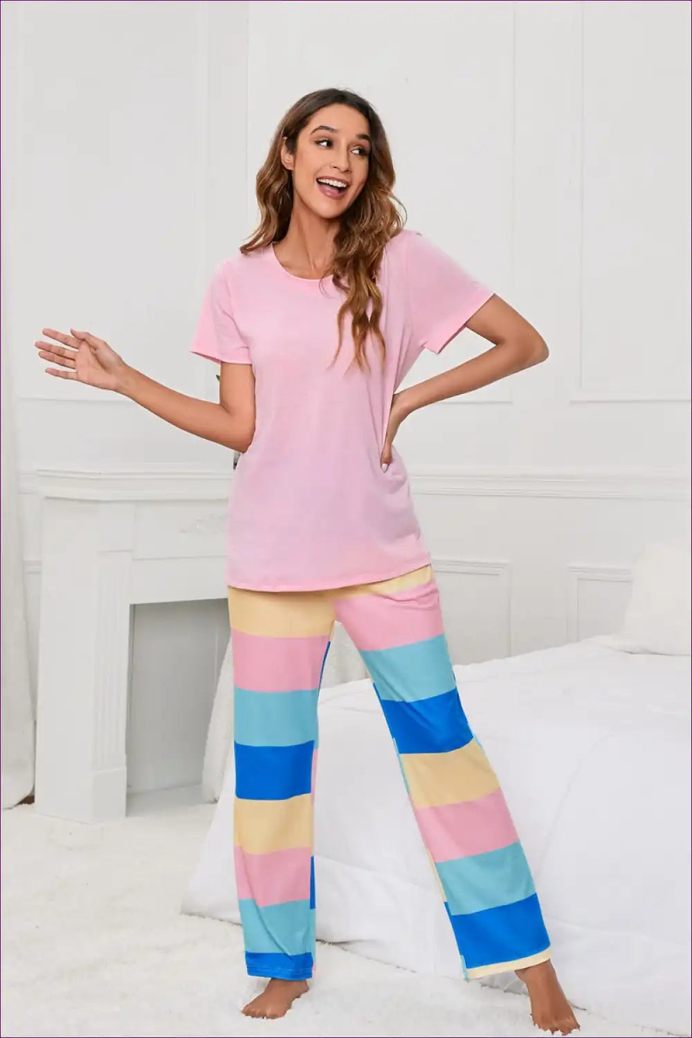 Pyjama Set with Colourblock Design - Playful Comfort for All Season, Casual, Everyday, just In, Loungewear