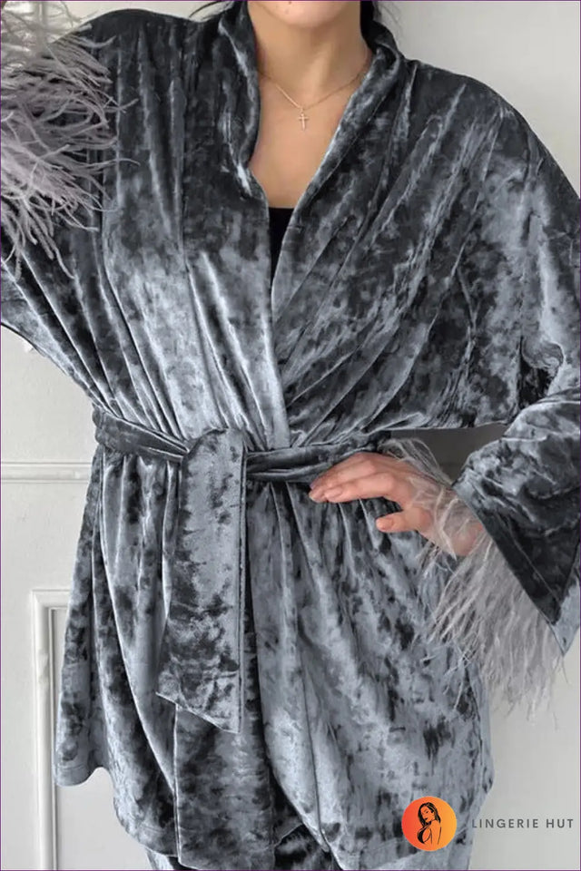 Pyjama With Robe Set in Crushed Texture