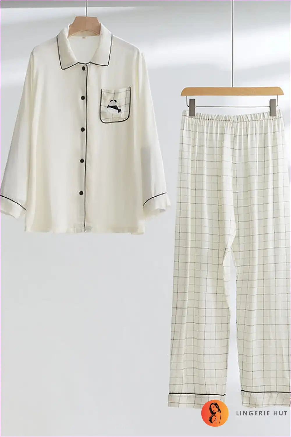 Pyjama Set with Embroidered Detail - Playful Evenings for All Season, Casual, Cotton, Everyday,