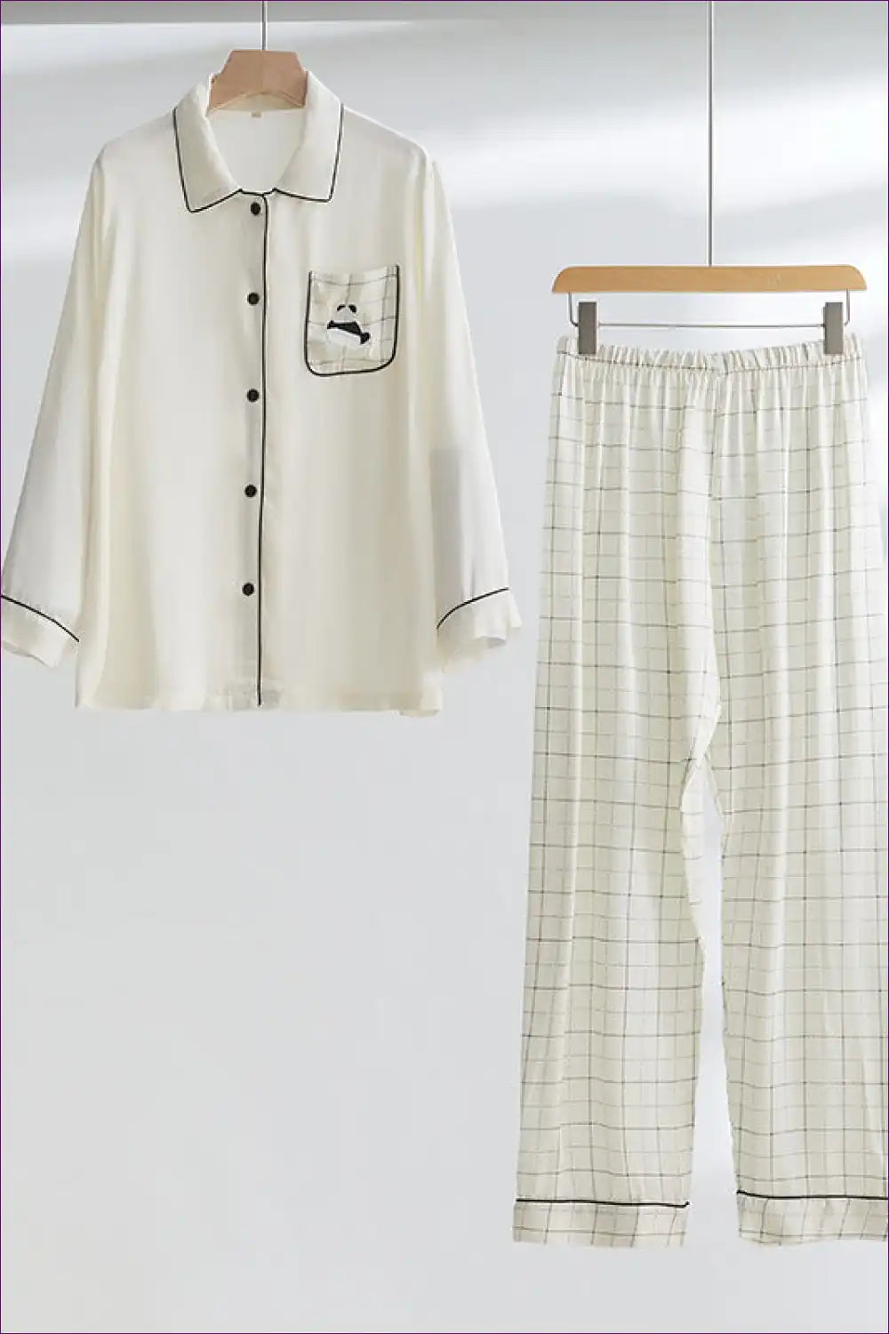 Pyjama Set with Embroidered Detail - Playful Evenings for All Season, Casual, Cotton, Everyday,