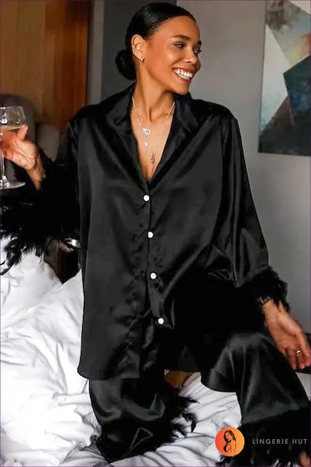 Feather Cuff Pyjama Set - Luxe Nights In