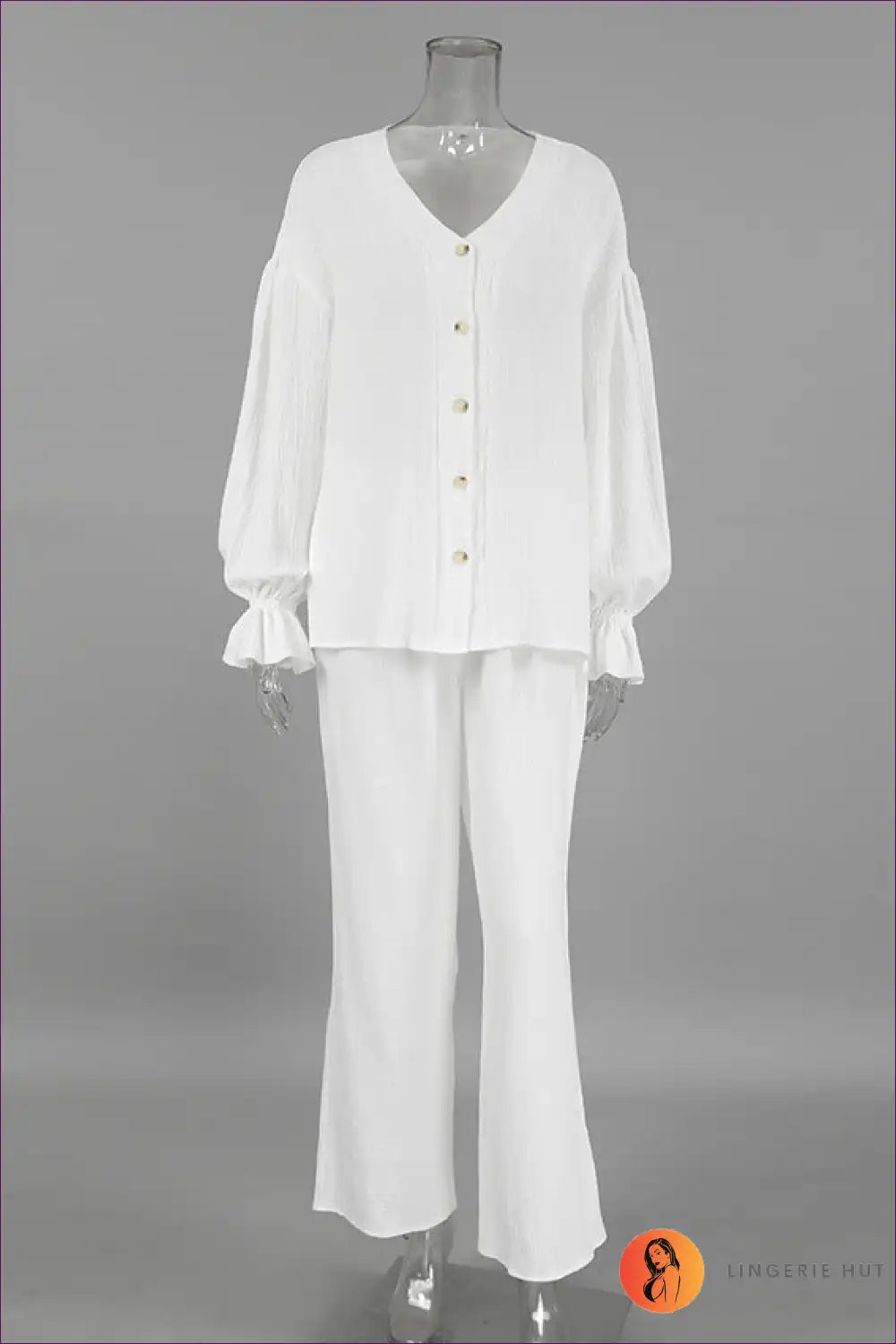 Pyjama Set with Flared Sleeves - Romantic Evenings for All Season, Boho, Casual, Chiffon, Everyday