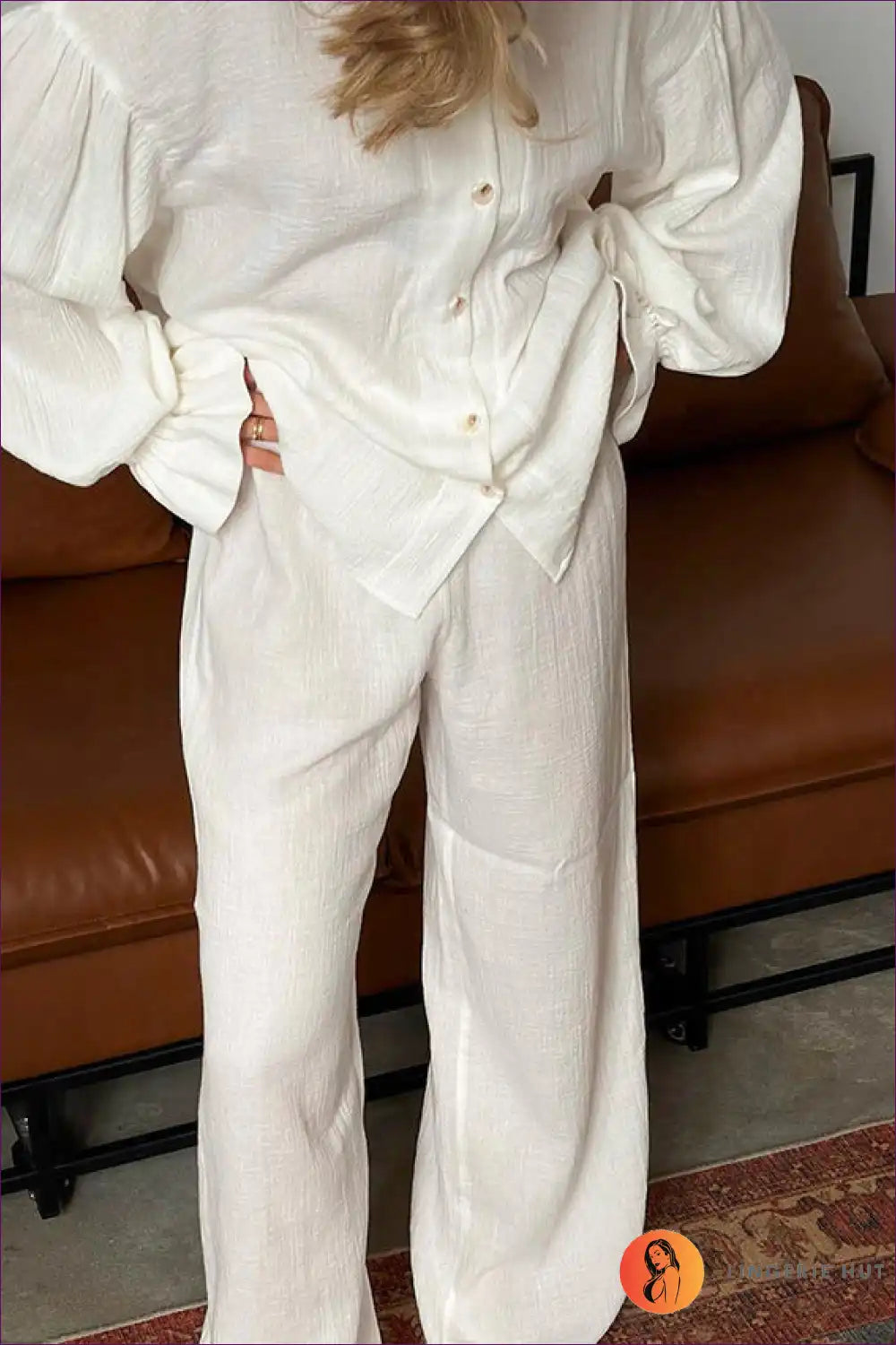 Pyjama Set with Flared Sleeves - Romantic Evenings for All Season, Boho, Casual, Chiffon, Everyday