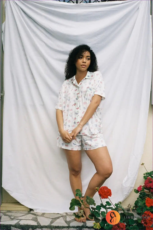 Pyjama Set with Floral Print - Garden Party Dreams for All Season, Casual, Everyday, Floral,