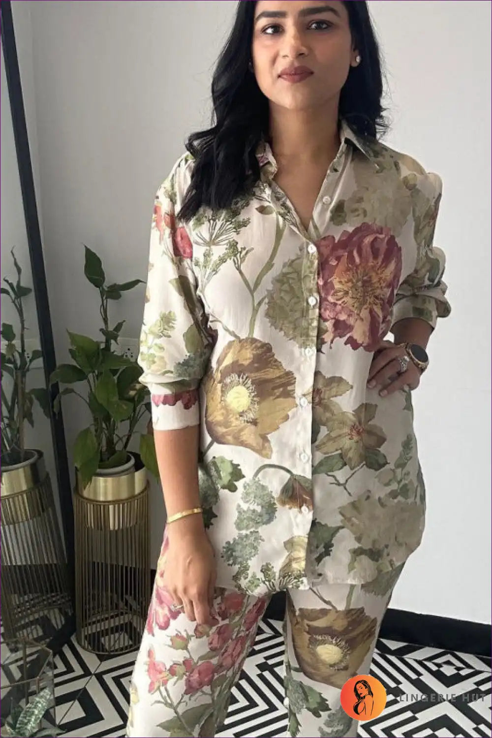 Pyjama Set with Floral Print - Weekend Ritual for All Season, Casual, Cotton, Everyday,